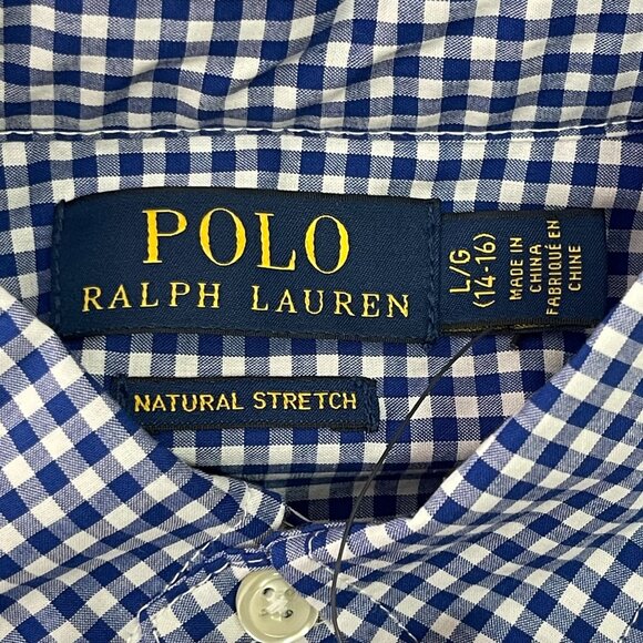 NWT POLO Ralph Lauren Kid's Blue White Checkered Button Down Shirt Size Large - Picture 6 of 9